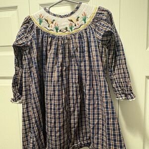 Vintage Plaid Dress with Embroidered Collar